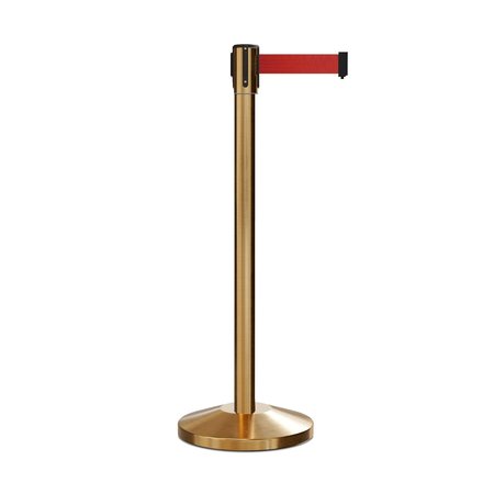 MONTOUR LINE Retractable Belt Barrier Stanchion, 2" Sat.Brass Post  7.5'Red Belt M530-SB-RD-75